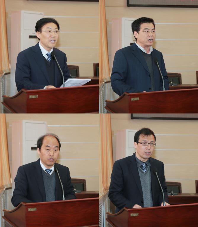 学院领导王天哲、刘永亮、梅创社、杨卫军作述职报告